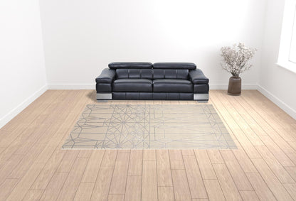 5' X 8' White Silver And Gray Geometric Stain Resistant Area Rug