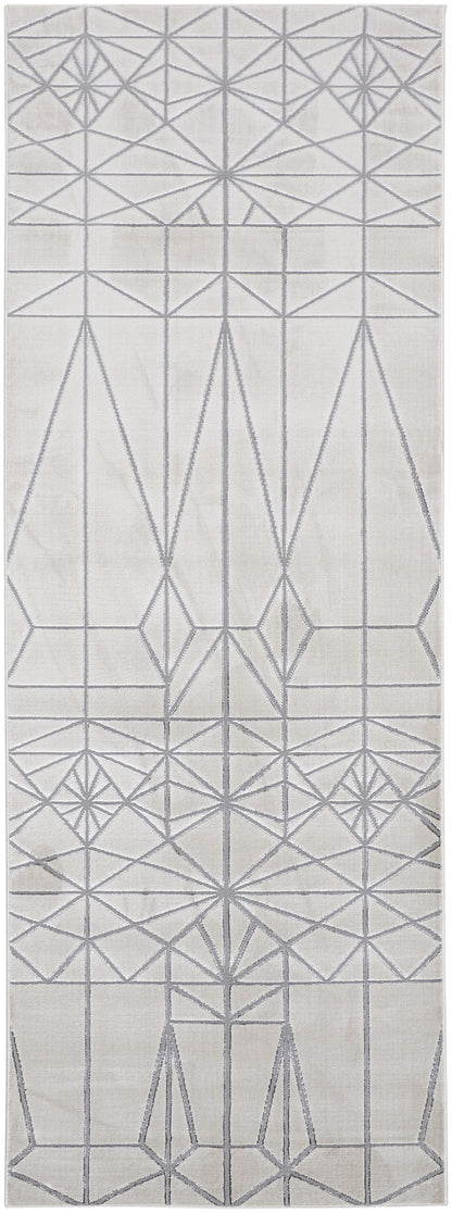 5' X 8' White Silver And Gray Geometric Stain Resistant Area Rug