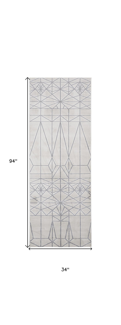 5' X 8' White Silver And Gray Geometric Stain Resistant Area Rug