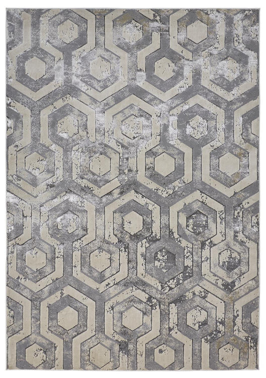 5' X 8' Gray Taupe And Silver Abstract Stain Resistant Area Rug