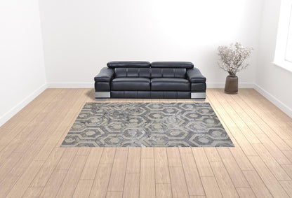 5' X 8' Gray Taupe And Silver Abstract Stain Resistant Area Rug
