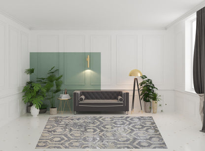 5' X 8' Gray Taupe And Silver Abstract Stain Resistant Area Rug