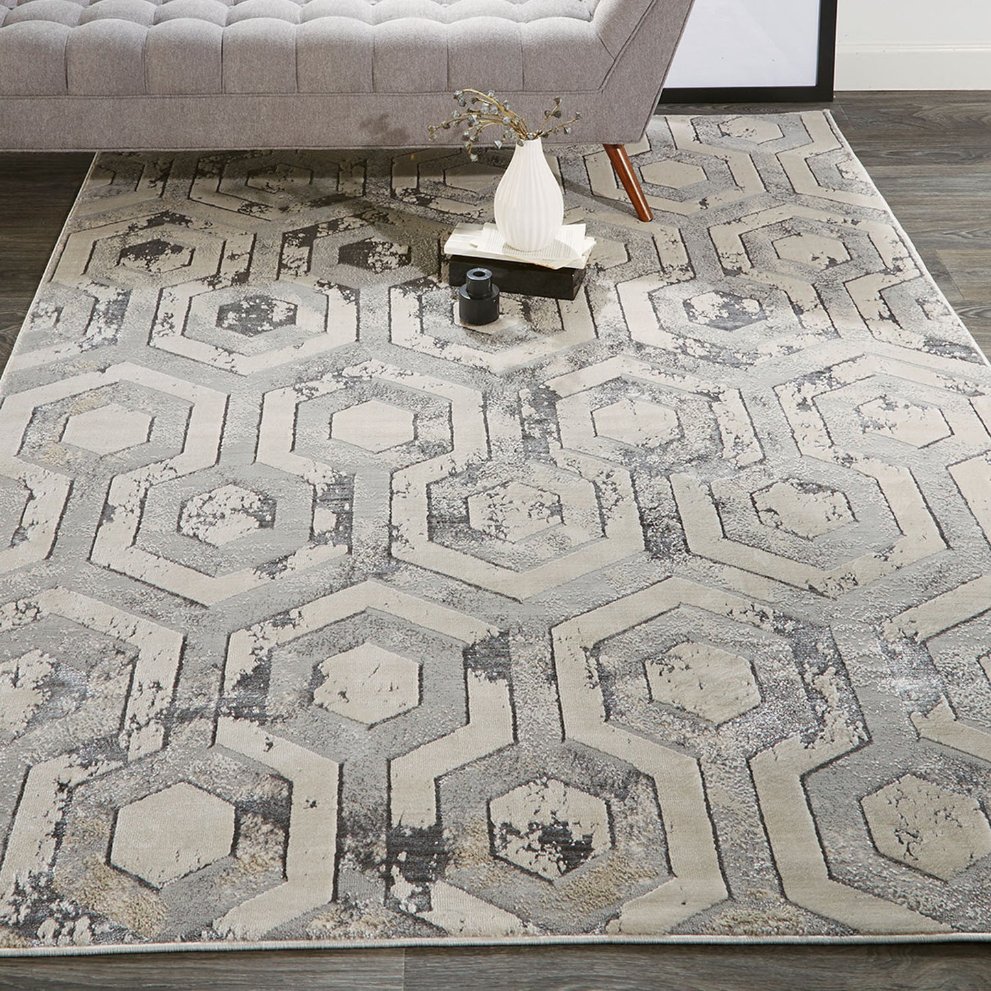 5' X 8' Gray Taupe And Silver Abstract Stain Resistant Area Rug