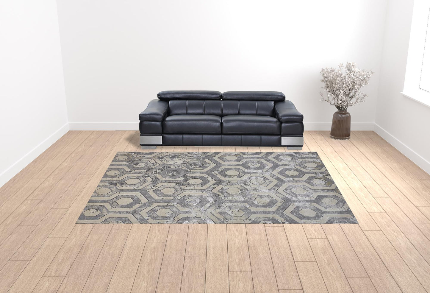 5' X 8' Gray Taupe And Silver Abstract Stain Resistant Area Rug