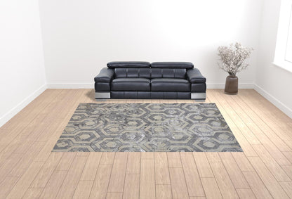5' X 8' Gray Taupe And Silver Abstract Stain Resistant Area Rug