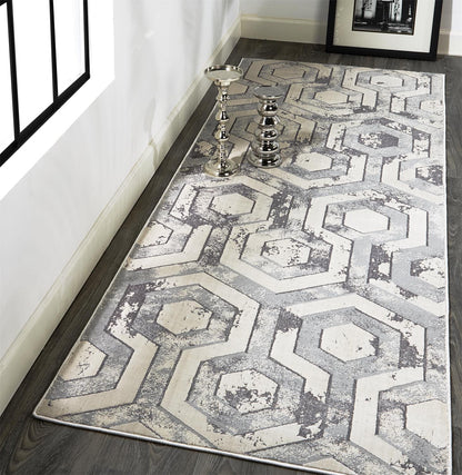 5' X 8' Gray Taupe And Silver Abstract Stain Resistant Area Rug