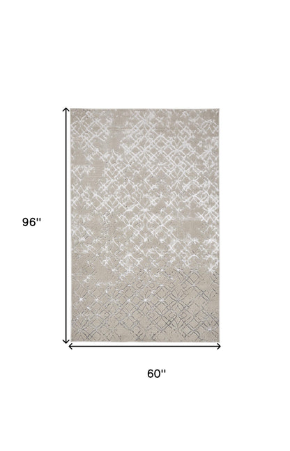 5' X 8' Silver Gray And White Abstract Stain Resistant Area Rug