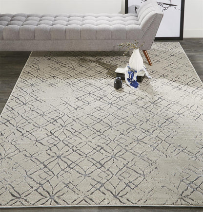 5' X 8' Silver Gray And White Abstract Stain Resistant Area Rug