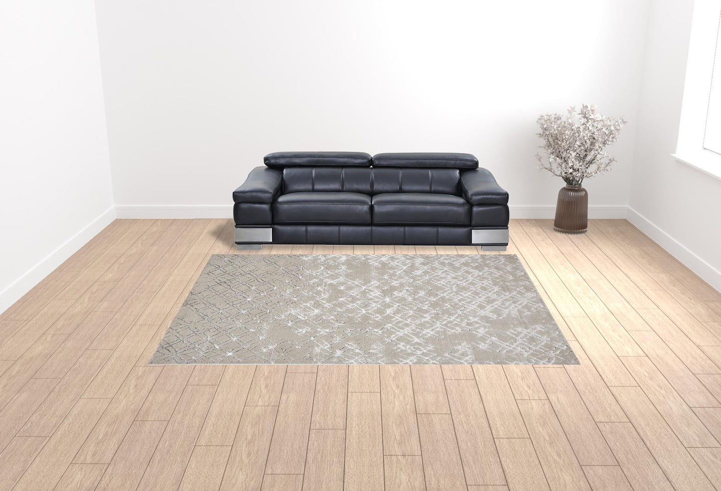 5' X 8' Silver Gray And White Abstract Stain Resistant Area Rug