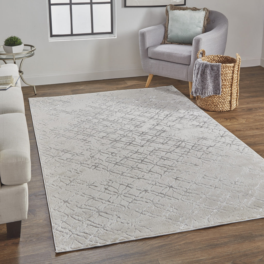 5' X 8' Silver Gray And White Abstract Stain Resistant Area Rug