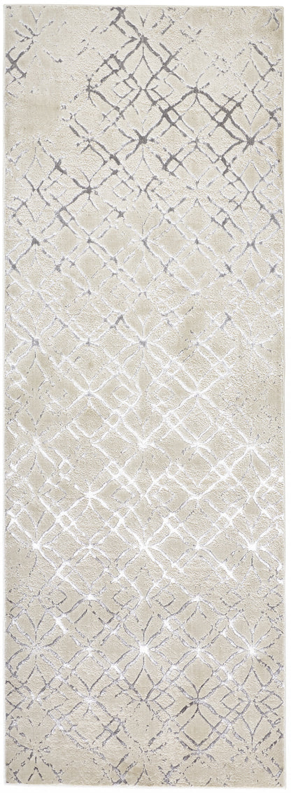 5' X 8' Silver Gray And White Abstract Stain Resistant Area Rug