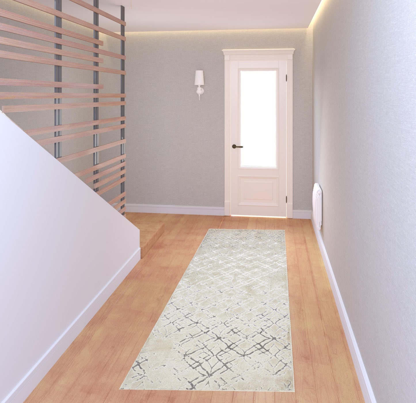 5' X 8' Silver Gray And White Abstract Stain Resistant Area Rug