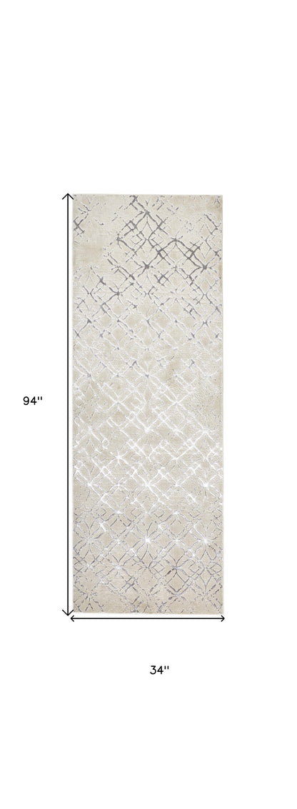 5' X 8' Silver Gray And White Abstract Stain Resistant Area Rug