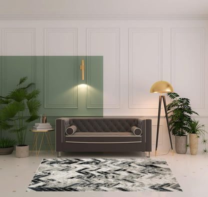 8' X 11' Black Gray And Silver Geometric Stain Resistant Area Rug