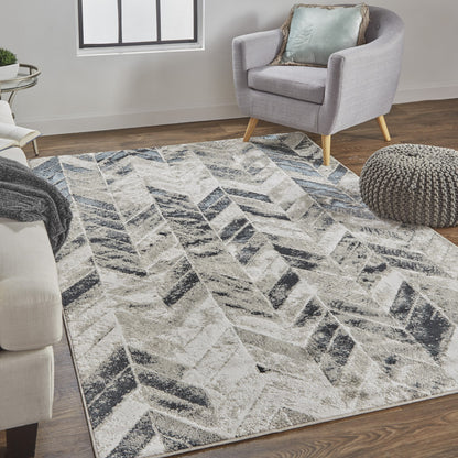 8' X 11' Black Gray And Silver Geometric Stain Resistant Area Rug