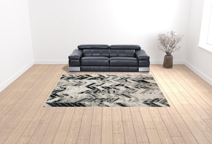 8' X 11' Black Gray And Silver Geometric Stain Resistant Area Rug