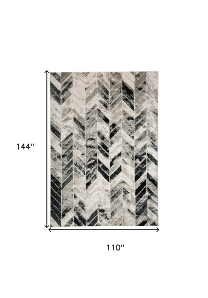 8' X 11' Black Gray And Silver Geometric Stain Resistant Area Rug