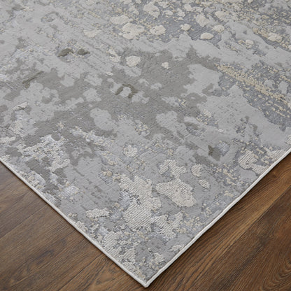 8' X 11' Silver Gray And White Abstract Stain Resistant Area Rug