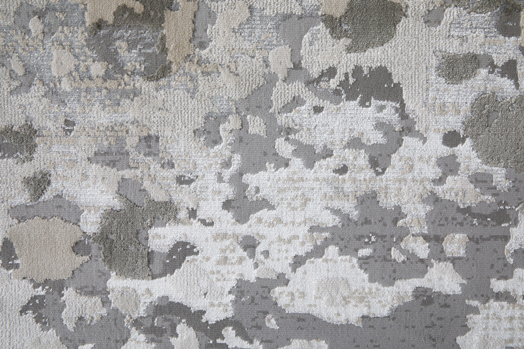 8' X 11' Silver Gray And White Abstract Stain Resistant Area Rug
