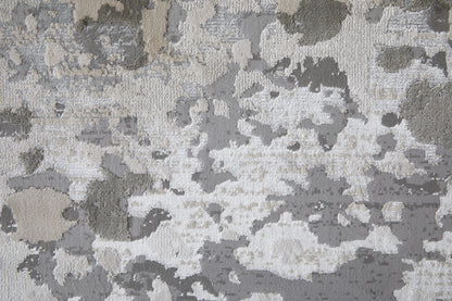 8' X 11' Silver Gray And White Abstract Stain Resistant Area Rug