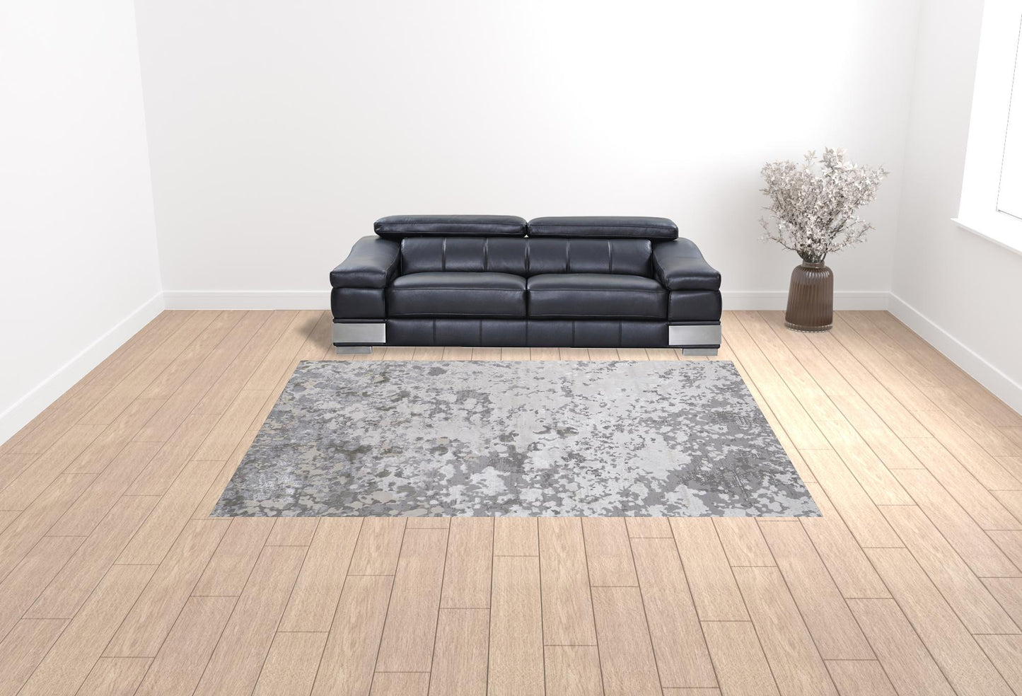 8' X 11' Silver Gray And White Abstract Stain Resistant Area Rug