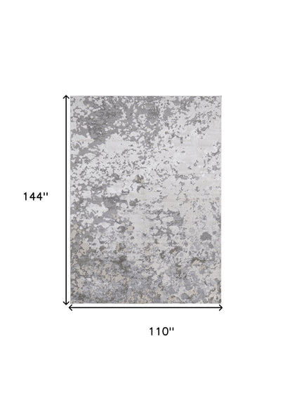 8' X 11' Silver Gray And White Abstract Stain Resistant Area Rug