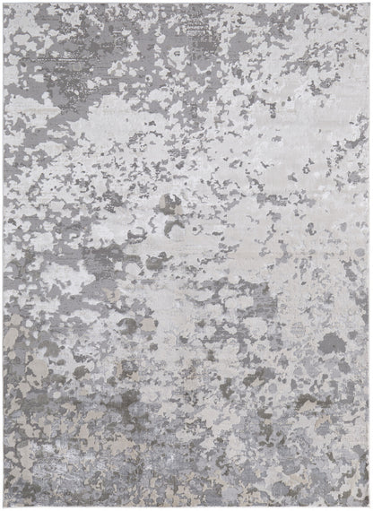 8' X 11' Silver Gray And White Abstract Stain Resistant Area Rug