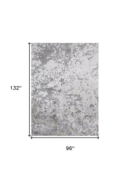 8' X 11' Silver Gray And White Abstract Stain Resistant Area Rug