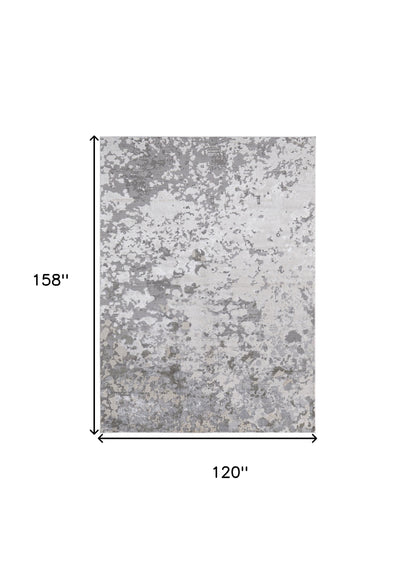 8' X 11' Silver Gray And White Abstract Stain Resistant Area Rug