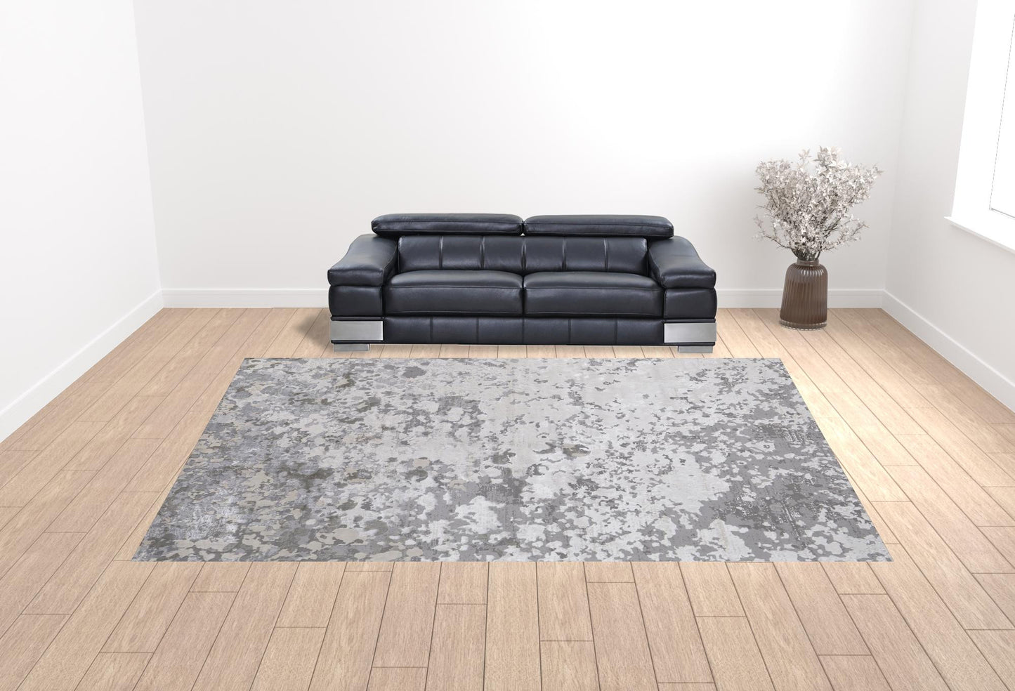 8' X 11' Silver Gray And White Abstract Stain Resistant Area Rug