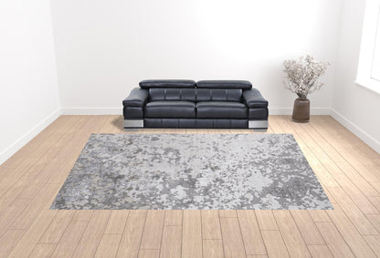 8' X 11' Silver Gray And White Abstract Stain Resistant Area Rug
