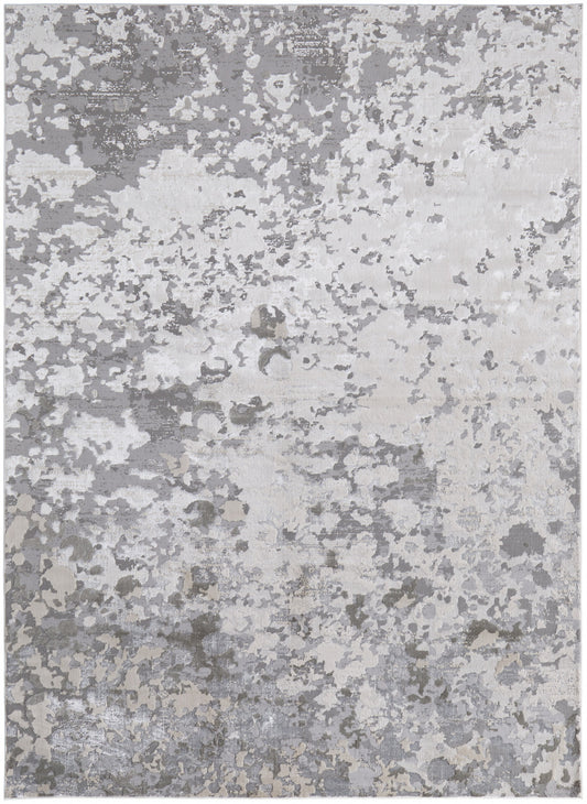8' X 11' Silver Gray And White Abstract Stain Resistant Area Rug