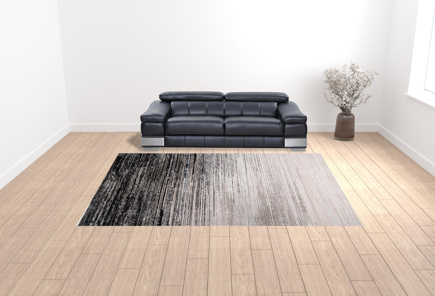8' X 10' Black And Dark Gray Abstract Area Rug
