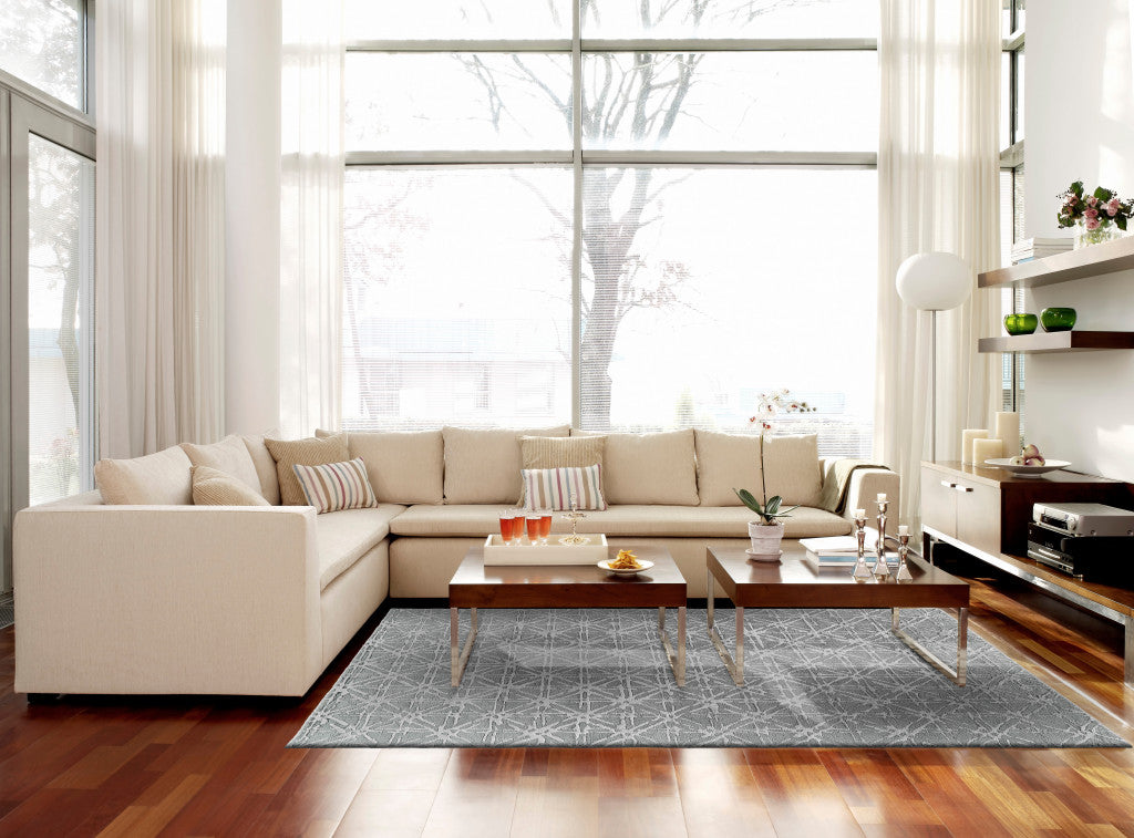 2' X 3' Gray And Silver Wool Abstract Tufted Handmade Area Rug