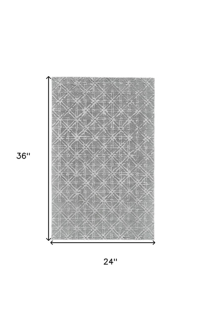 2' X 3' Gray And Silver Wool Abstract Tufted Handmade Area Rug