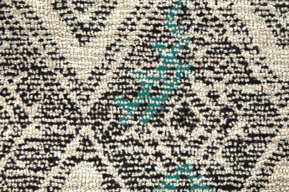 5' X 8' Black Ivory And Green Wool Geometric Tufted Handmade Distressed Area Rug