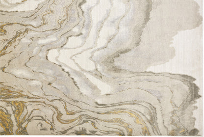 2' X 3' Gold Ivory And Gray Abstract Stain Resistant Area Rug