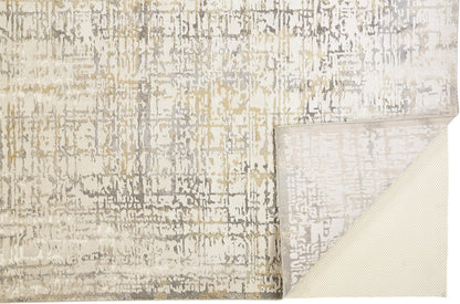 2' X 3' Gold Ivory And Gray Abstract Stain Resistant Area Rug