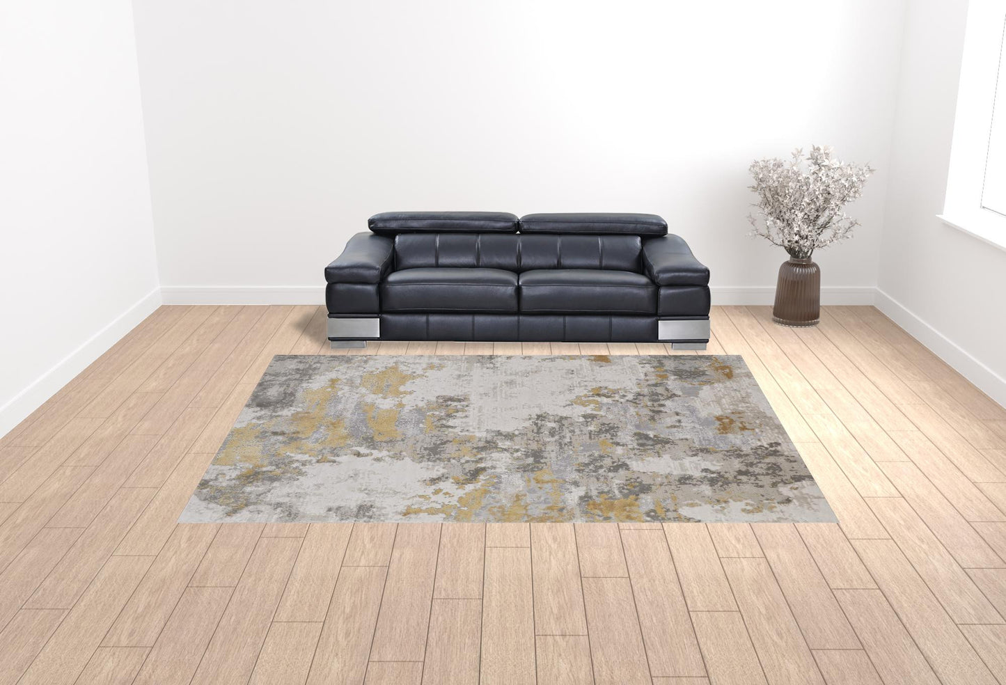 5' X 8' Ivory Gold And Gray Abstract Stain Resistant Area Rug