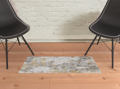 5' X 8' Ivory Gold And Gray Abstract Stain Resistant Area Rug