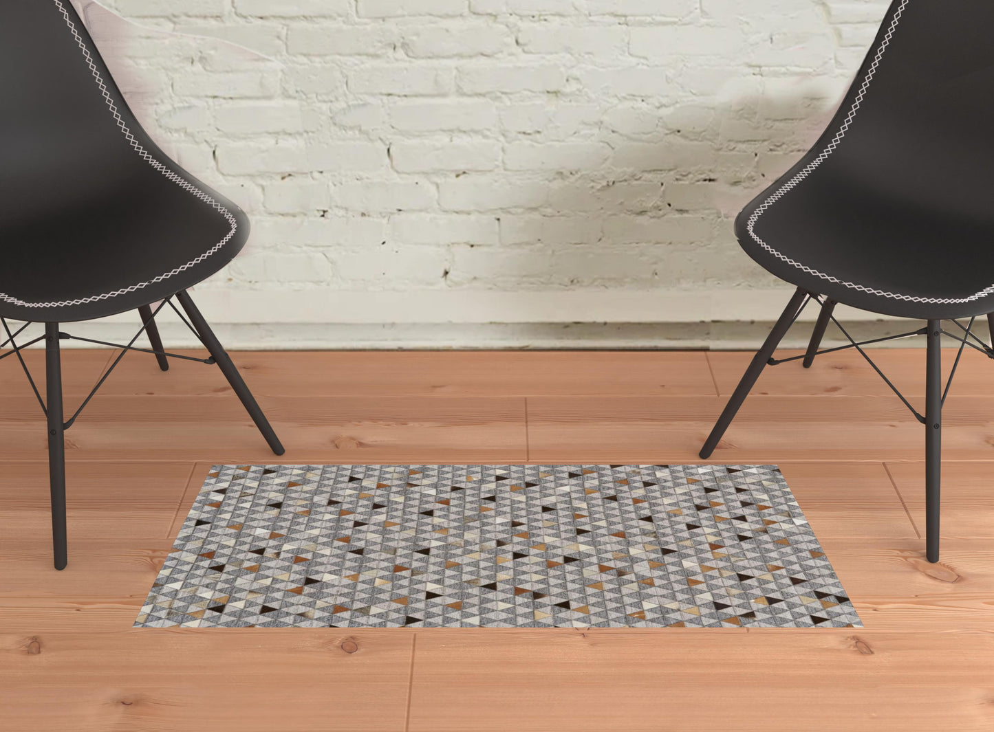 5' X 8' Gray Ivory And Brown Geometric Hand Woven Area Rug