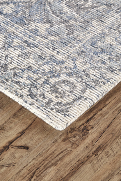 5' X 8' Blue Ivory And Gray Abstract Hand Woven Area Rug