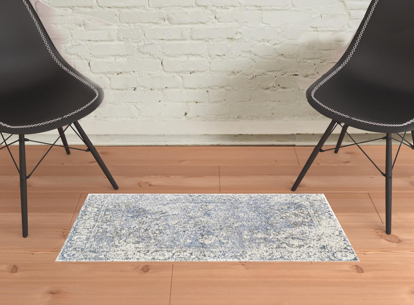 5' X 8' Blue Ivory And Gray Abstract Hand Woven Area Rug