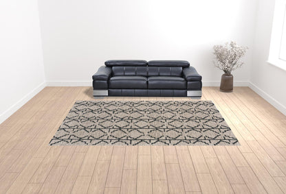 5' X 8' Black Taupe And Gray Wool Geometric Tufted Handmade Stain Resistant Area Rug