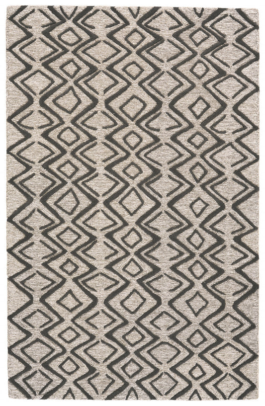 4' X 6' Black Gray And Taupe Wool Geometric Tufted Handmade Stain Resistant Area Rug