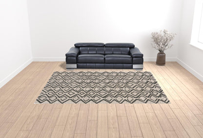 4' X 6' Black Gray And Taupe Wool Geometric Tufted Handmade Stain Resistant Area Rug