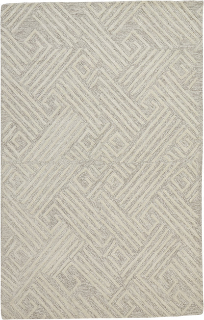 4' X 6' Tan And Ivory Wool Geometric Tufted Handmade Stain Resistant Area Rug