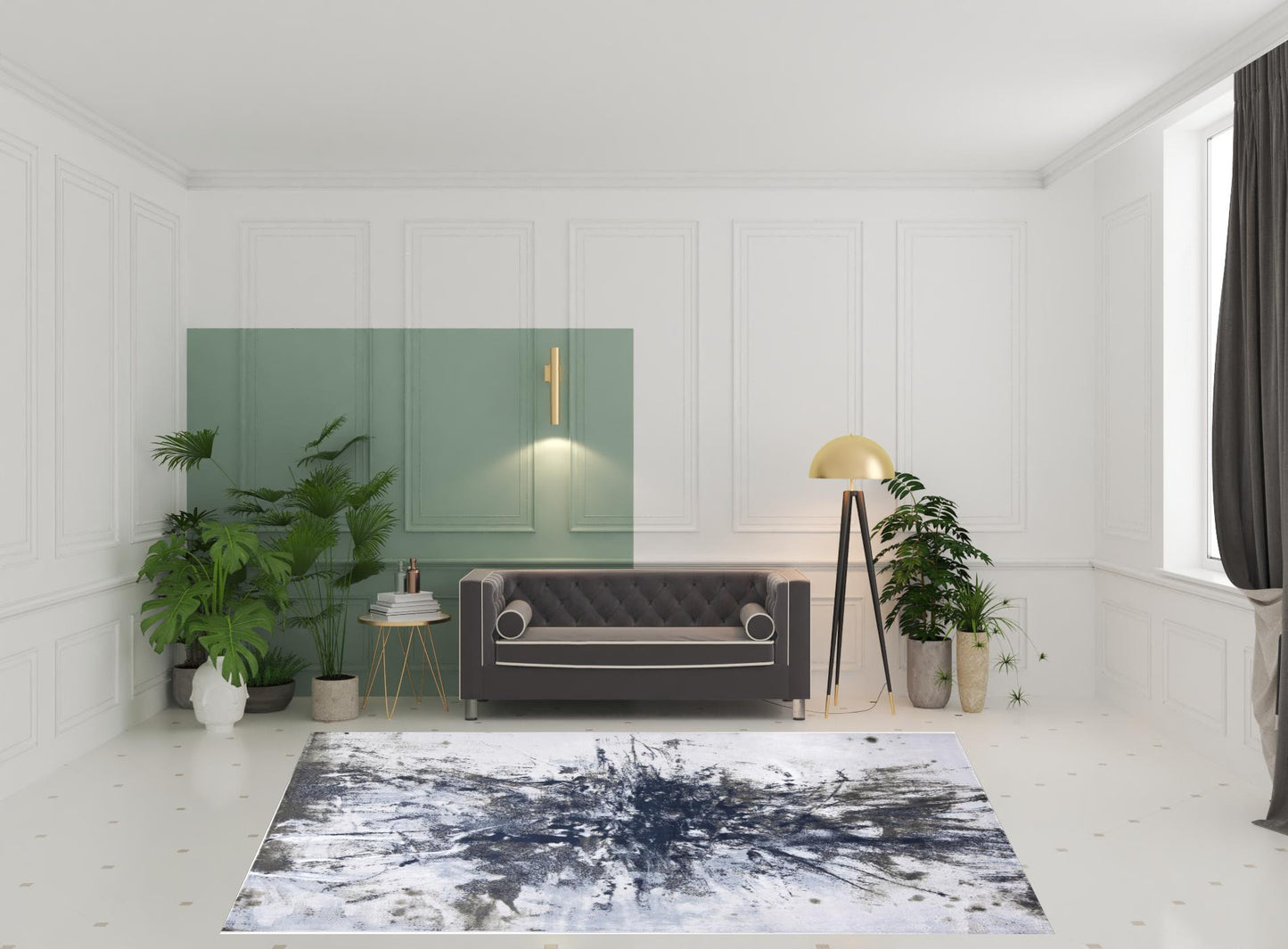 5' X 7' Blue Gray And White Abstract Stain Resistant Area Rug