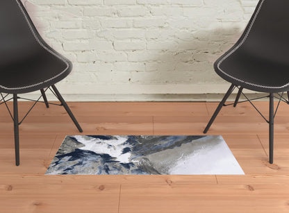 5' X 7' Blue Gray And White Abstract Stain Resistant Area Rug