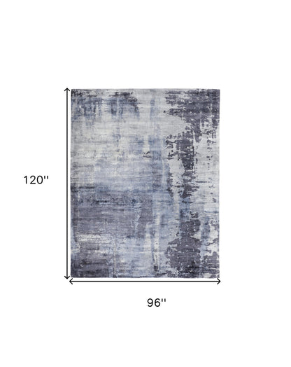 8' X 10' Blue Gray And Ivory Abstract Hand Woven Area Rug